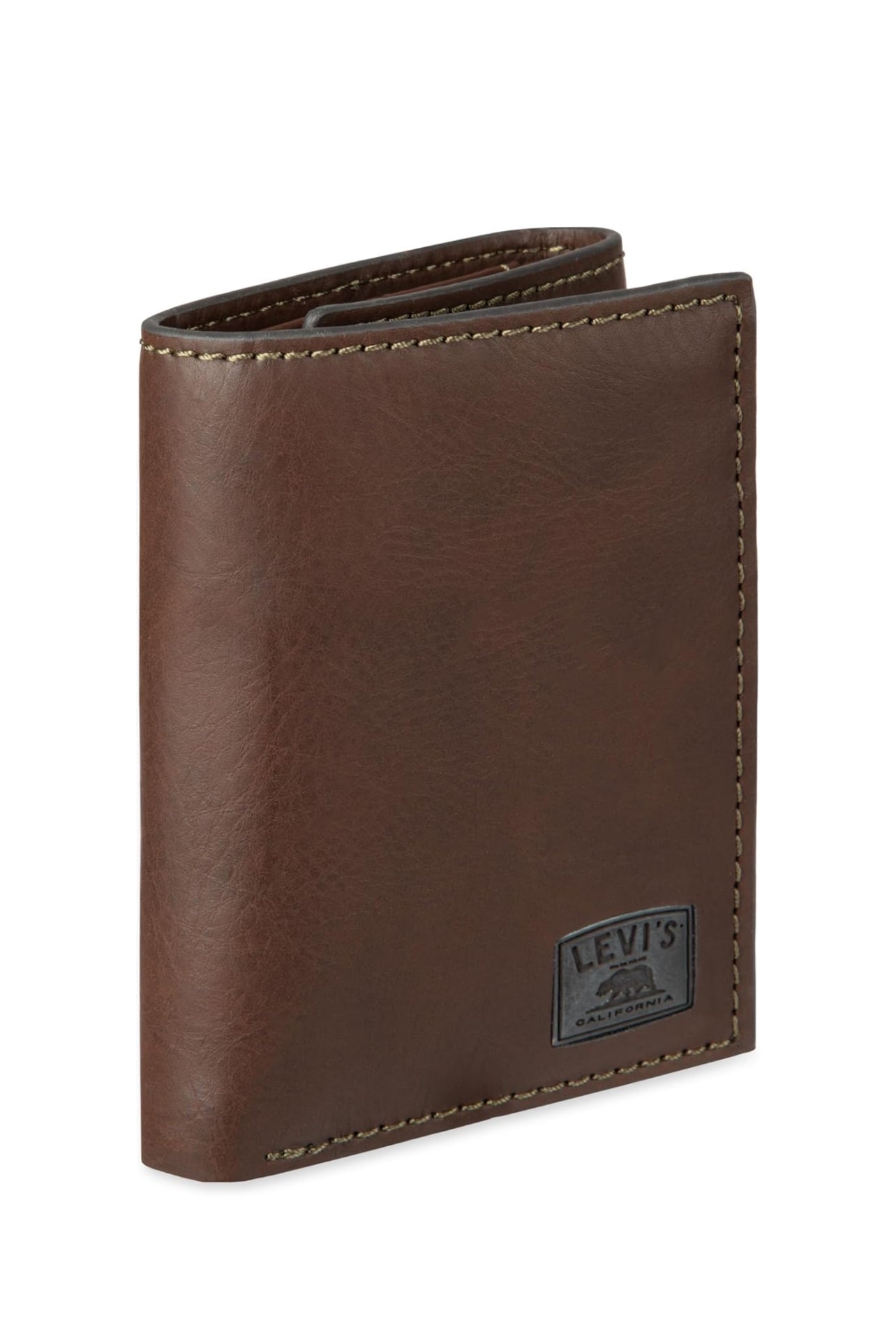 Levi's Men's Trifold Wallet-Sleek and Slim Includes Id Window and Credit Card Holder, Brown Stitch, One Size