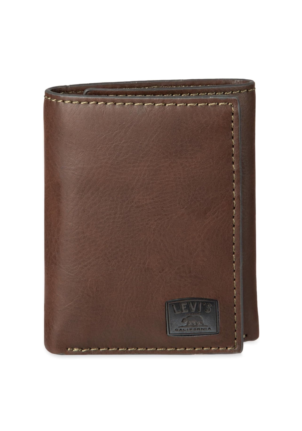 Levi's Men's Trifold Wallet-Sleek and Slim Includes Id Window and Credit Card Holder, Brown Stitch, One Size