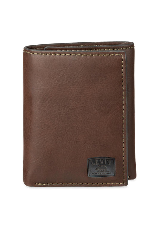 Levi's Men's Trifold Wallet-Sleek and Slim Includes Id Window and Credit Card Holder, Brown Stitch, One Size