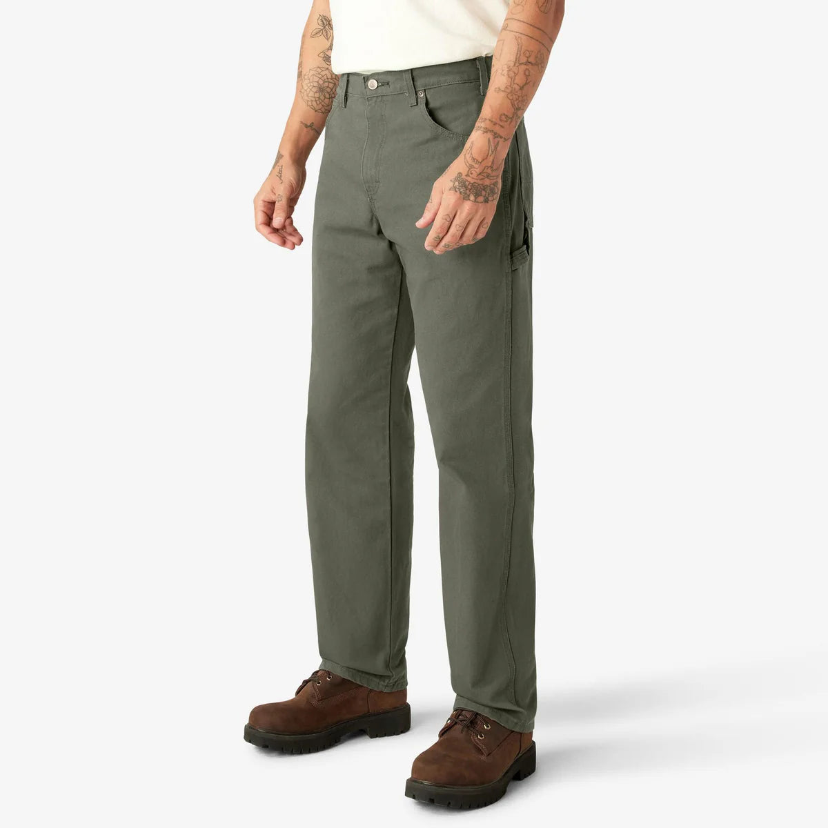 Dickies Men's Relaxed Fit Straight-leg Duck Carpenter Jean Rinsed olive