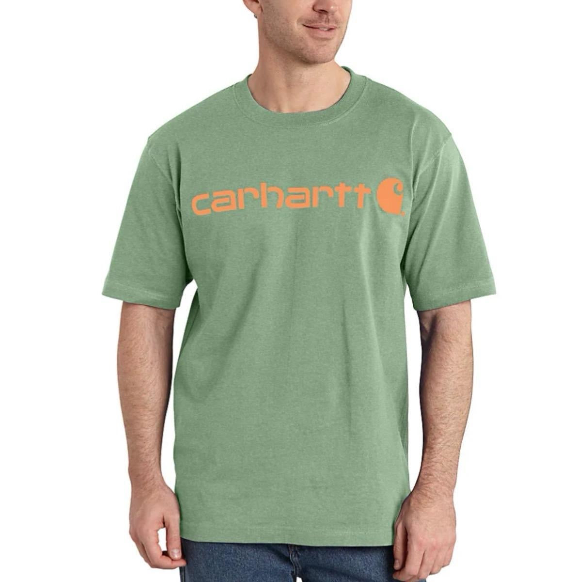 CARHARTT LOOSE FIT HEAVYWEIGHT SHORT SLEEVE LOGO GRAPHIC TSHIRT (LODEN FROST HEATHER)