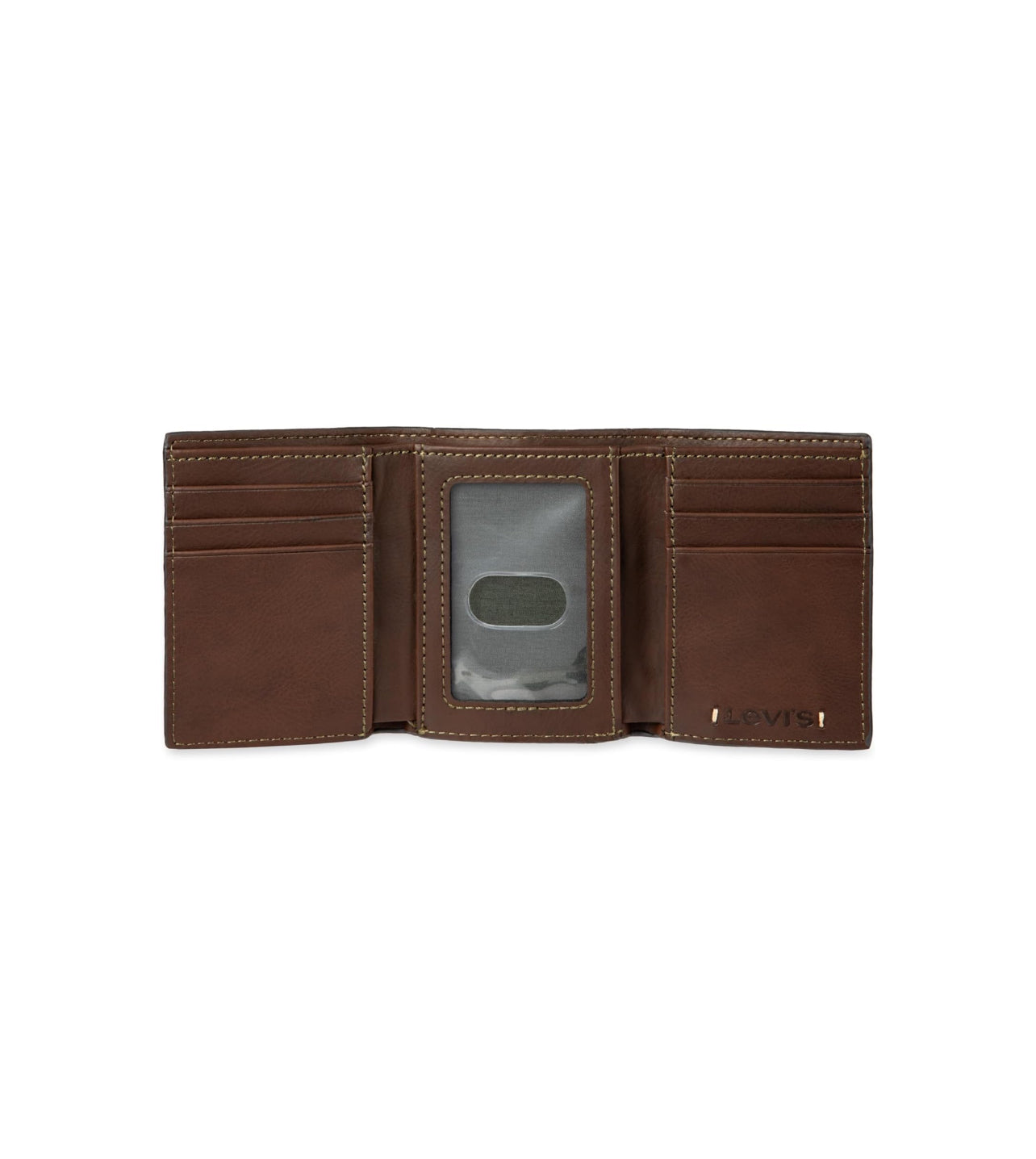 Levi's Men's Trifold Wallet-Sleek and Slim Includes Id Window and Credit Card Holder, Brown Stitch, One Size