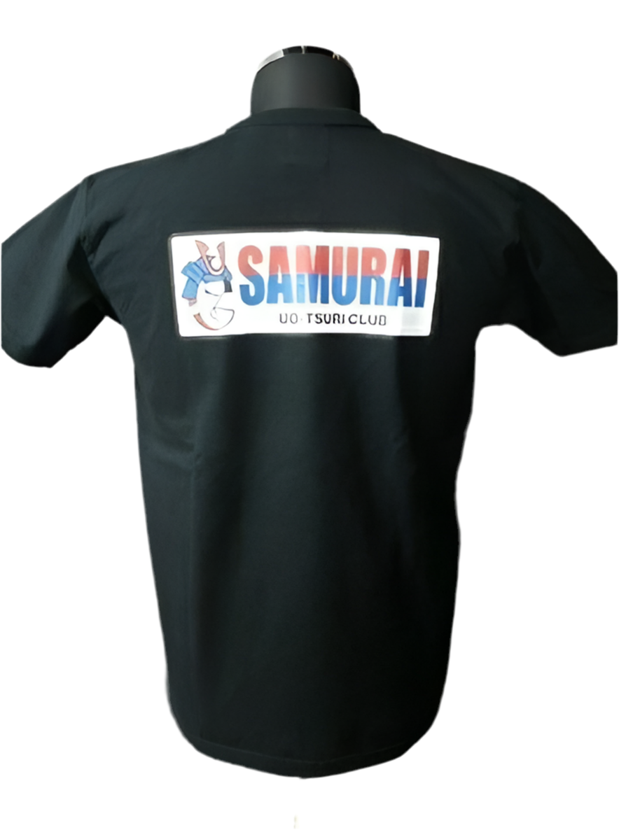 SAMURAI Fishing Club T-shirt Logo SUT14-101 Black/Samurai Jeans Men's Short Sleeve T-Shirt Print (S4014) M pit 19x25 black