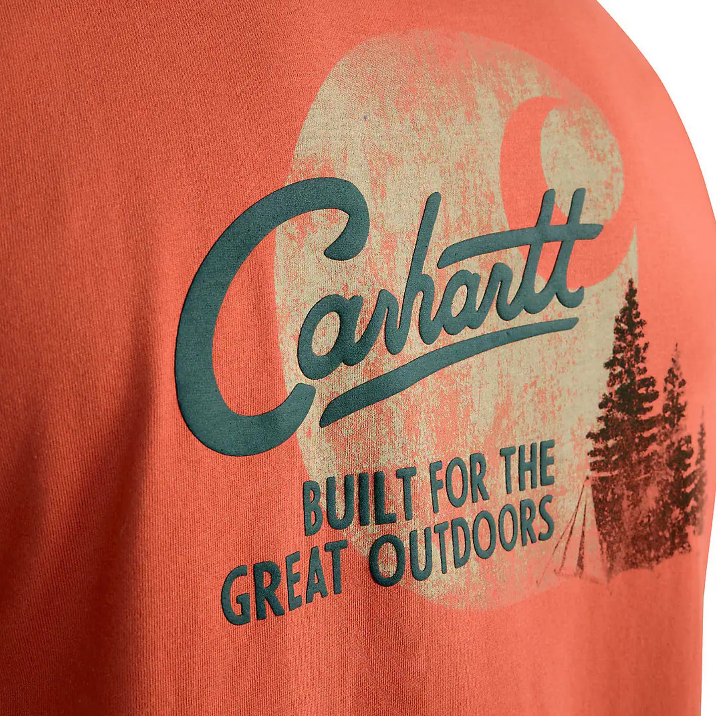 CARHARTT RELAXED FIT LIGHTWEIGHT SHORT SLEEVE POCKET CAMP GRAPHIC TSHIRT (SADDLE RED HEATHER)