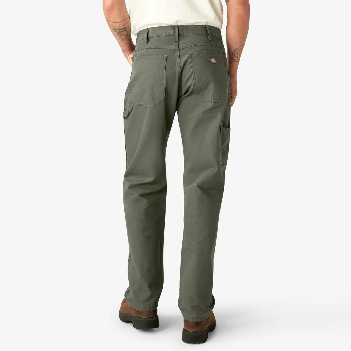 Dickies Men's Relaxed Fit Straight-leg Duck Carpenter Jean Rinsed olive
