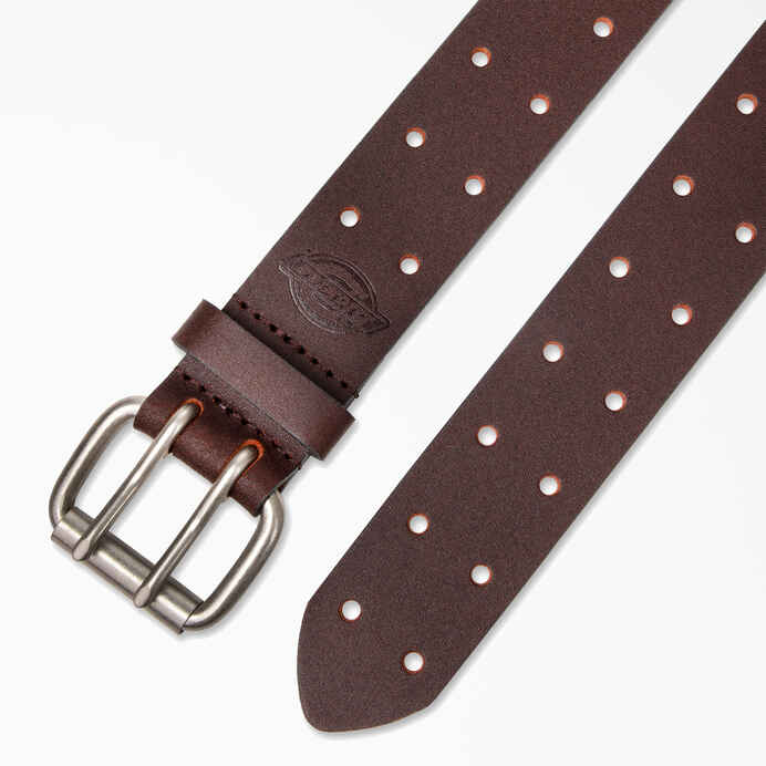 DICKIES PERFORATED LEATHER DOUBLE PRONG BUCKLE BELT (BROWN)