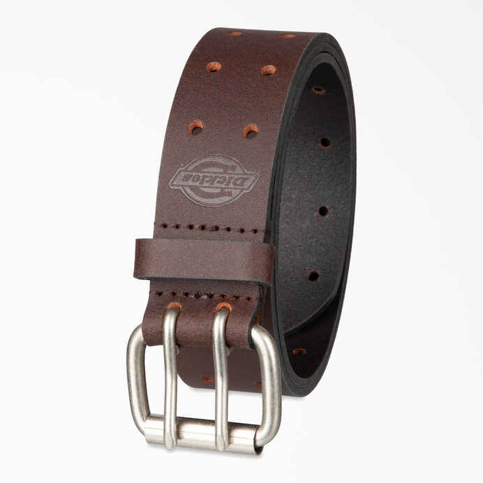 DICKIES PERFORATED LEATHER DOUBLE PRONG BUCKLE BELT (BROWN)