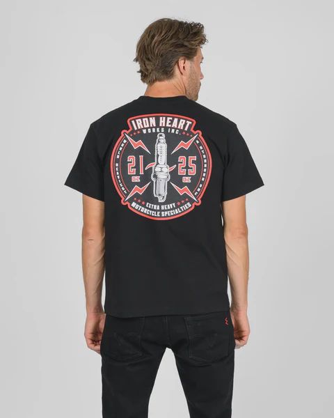 IRON HEART 7.5oz Heavy Body Print T-shirt (Plug Pattern)/Black