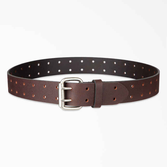 DICKIES PERFORATED LEATHER DOUBLE PRONG BUCKLE BELT (BROWN)