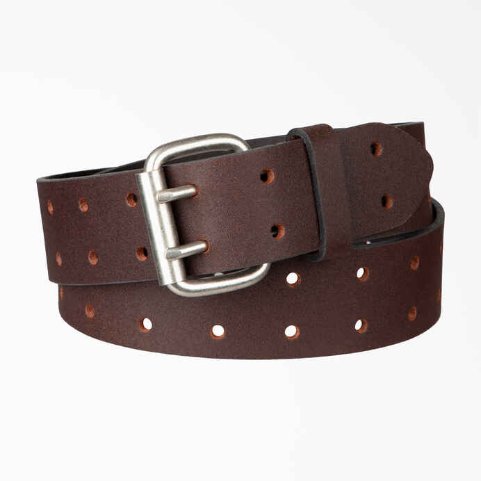 DICKIES PERFORATED LEATHER DOUBLE PRONG BUCKLE BELT (BROWN)