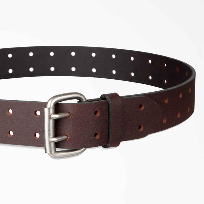 DICKIES PERFORATED LEATHER DOUBLE PRONG BUCKLE BELT (BROWN)